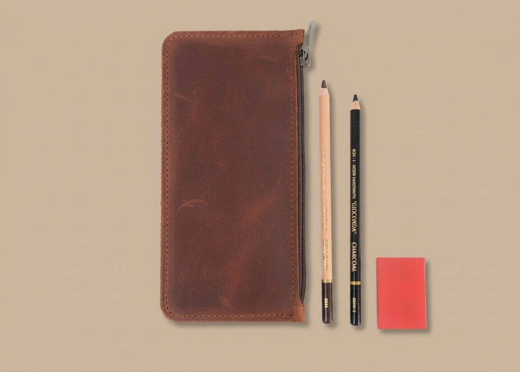 Genuine Leather Zipper Pencil Case
