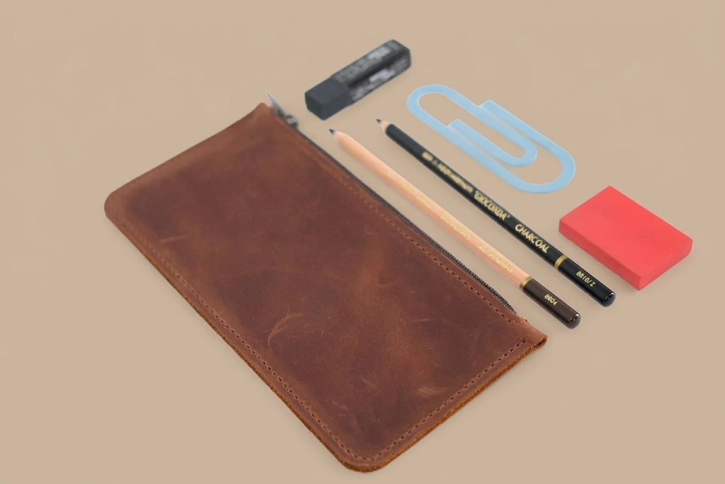 Genuine Leather Zipper Pencil Case