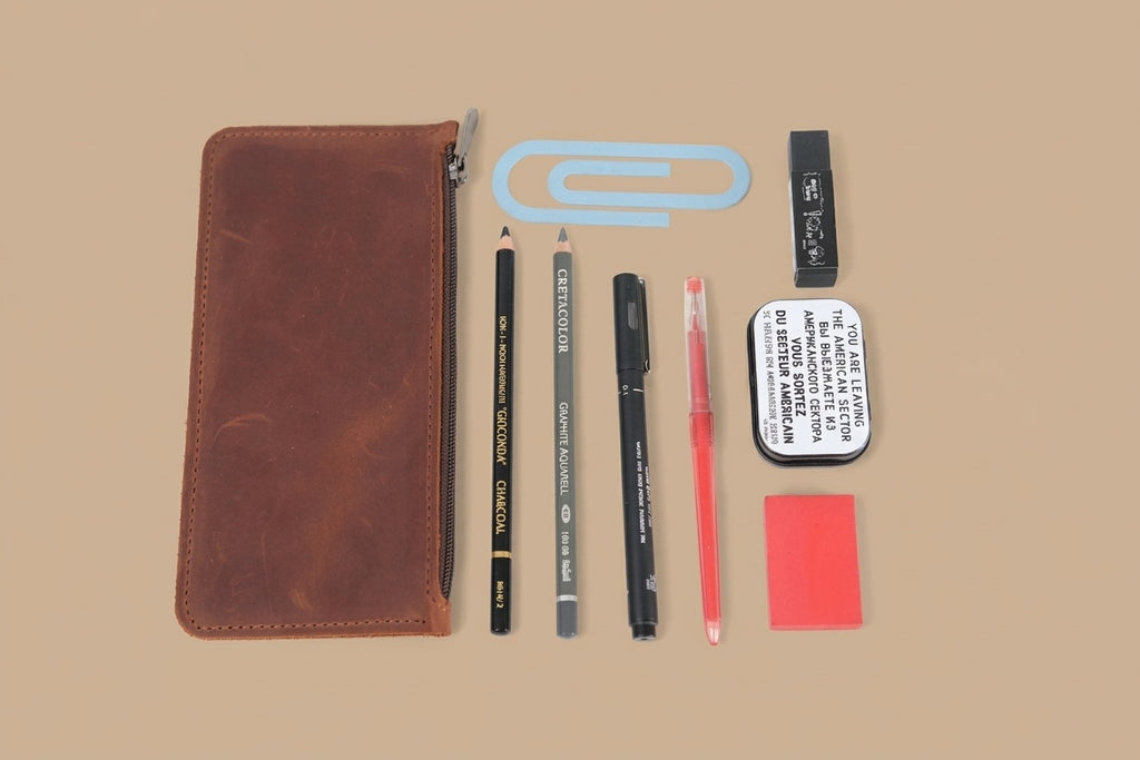 Genuine Leather Zipper Pencil Case